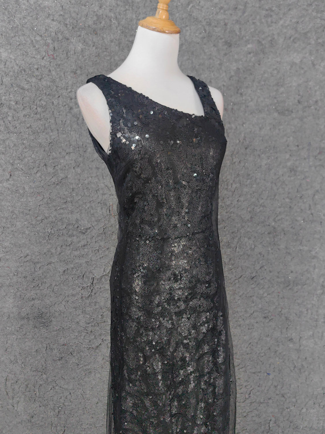 Classic Black Slim-Fit Asymmetric Neck Sequin Tulle Long Classy Prom Dress