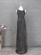 Classic Black Slim-Fit Asymmetric Neck Sequin Tulle Long Classy Prom Dress
