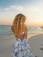 Classic Blue Floral Classy Prom Dress Long Classy Evening Gown