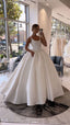 Classic Bridal Gown Ball Gown Square Neck Sleeveless Satin Long White Wedding Dress Elegant Bridal Gowns Brides Dress