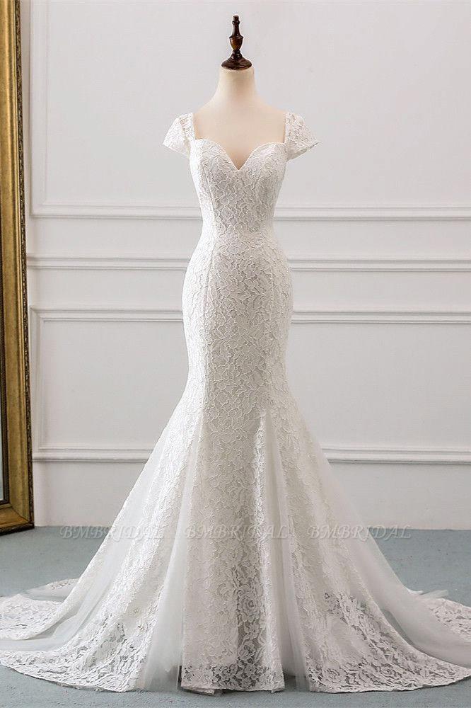 Classic Cap Sleeve Aweetheart Floral Lace Slim Mermaid Wedding Dress Lace Up Wedding Party Secondary image