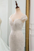 Classic Cap Sleeve Aweetheart Floral Lace Slim Mermaid Wedding Dress Lace Up Wedding Party