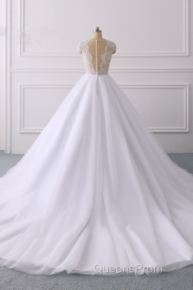 Classic Cap sleeves V neck White Ball Gown Lace Wedding Dress Secondary image