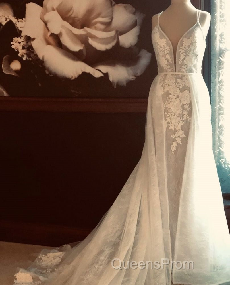 Classic Double V Neck Floral Lace Wedding Bridal Gowns Sweep Train Secondary image