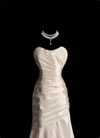 Classic Ivory Strapless Ruffled Satin Mermaid Long Classy Prom Dress