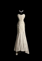 Classic Ivory Strapless Ruffled Satin Mermaid Long Classy Prom Dress