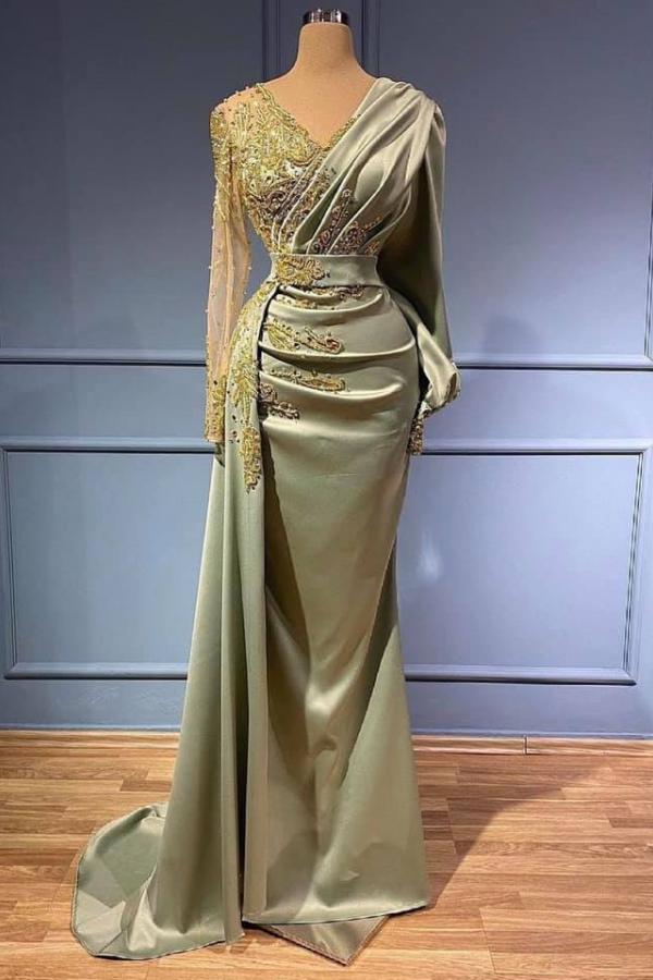 Classic Long Sleeves V-Neck Mermaid Evening Gowns Long Prom Dress With Appliques Main image