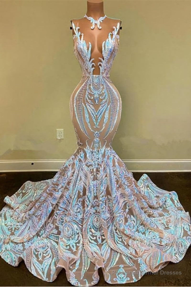 Classic Mermaid Lace Sequin Floor-Length Prom Dresses Main image