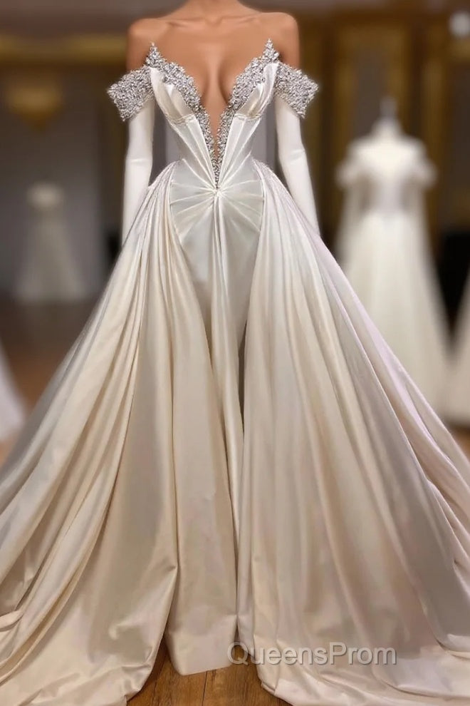 Classic V-Neck Long Sleeves Evening Prom Dress with Beads Main image