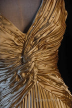 Classy A Line Halter Gold Satin Beads Long Evening Dress Evening Prom Dress