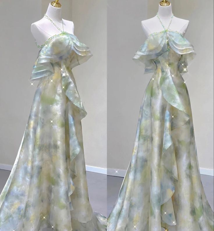 Classy A Line Off The Shoulder Halter Green Floral Long Party Dress Classy Prom Dress Secondary image
