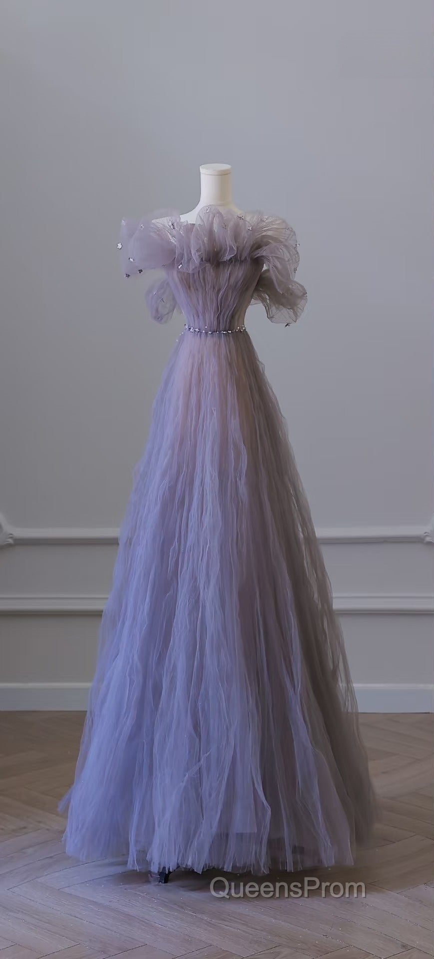 Classy A Line Off The Shoulder Lilac Tulle Long Evening Dress Evening Prom Dress Secondary image