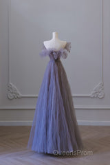 Classy A Line Off The Shoulder Lilac Tulle Long Evening Dress Evening Prom Dress