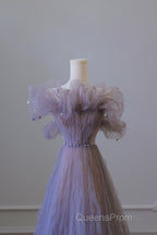 Classy A Line Off The Shoulder Lilac Tulle Long Evening Dress Evening Prom Dress