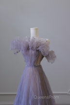 Classy A Line Off The Shoulder Lilac Tulle Long Evening Dress Evening Prom Dress