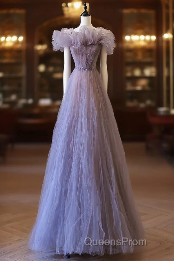 Classy A Line Off The Shoulder Lilac Tulle Long Evening Dress Evening Prom Dress Main image