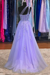 Classy A-Line One Shoulder Lavender Long Evening Prom Dress