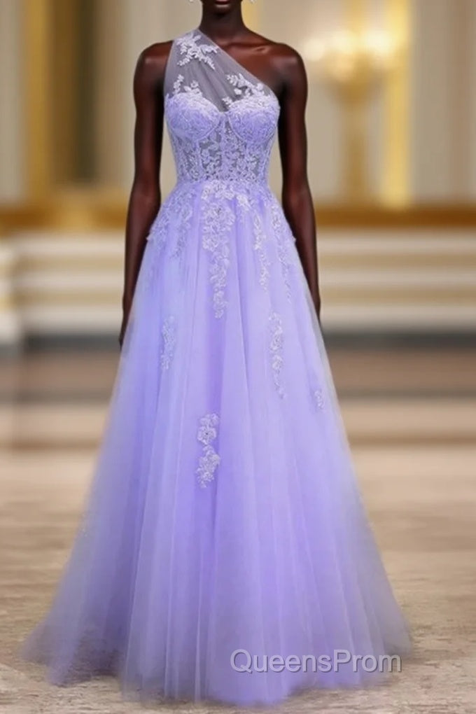 Classy A-Line One Shoulder Lavender Long Evening Prom Dress Main image