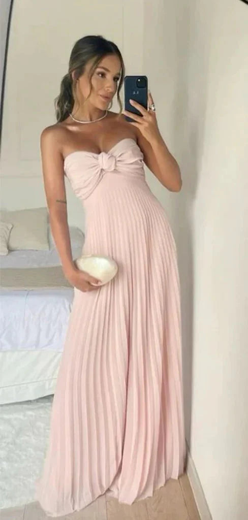Classy A Line Strapless Light Pink Chiffon Long Classy Prom Dress Classy Evening Dress With Ruffles Secondary image