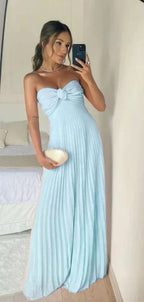 Classy A Line Strapless Light Pink Chiffon Long Classy Prom Dress Classy Evening Dress With Ruffles