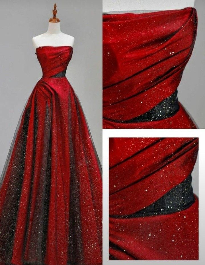 Classy A Line Strapless Red Sequin Tulle Long Party Dress Classy Prom Dress