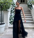 Classy A Line Strapless White Chiffon Long Classy Evening Dress Classy Prom Dress