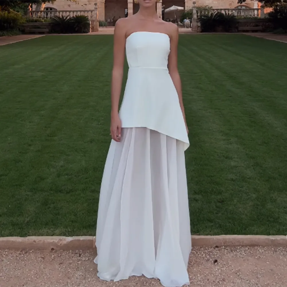 Classy A Line Strapless White Chiffon Long Classy Evening Dress Classy Prom Dress