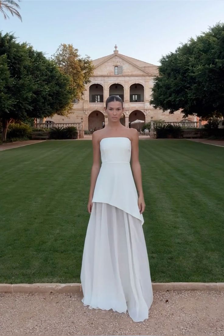 Classy A Line Strapless White Chiffon Long Classy Evening Dress Classy Prom Dress Main image