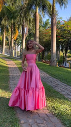 Classy Ball Gown Strapless Pink Floor Length Satin Slit Classy Prom Dress Classy Evening Gowns