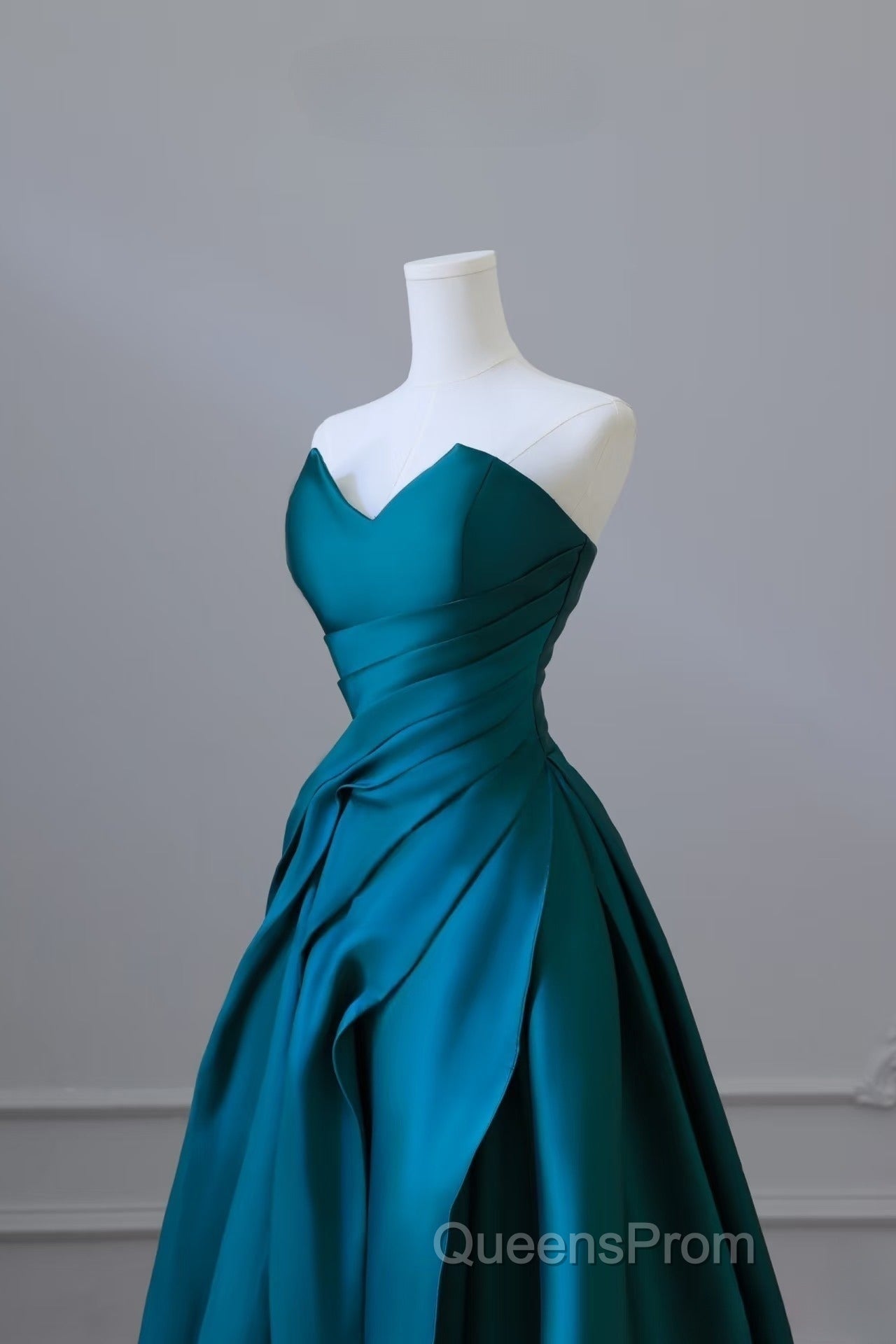 Classy Ball Gown Strapless Satin Ruffles Long Evening Dress Evening Prom Dress