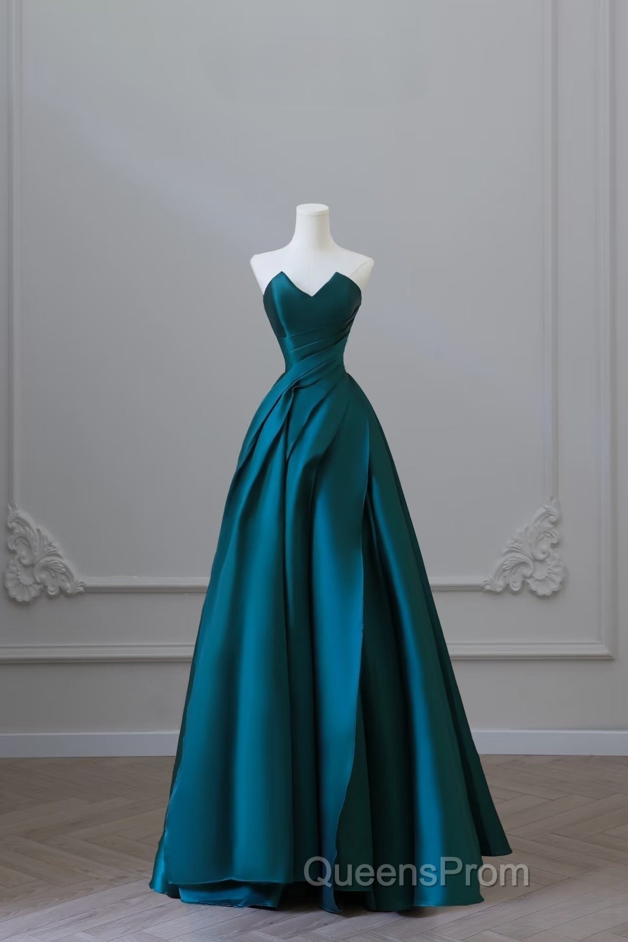 Classy Ball Gown Strapless Satin Ruffles Long Evening Dress Evening Prom Dress