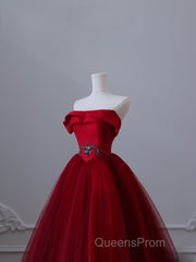 Classy Balll Gown Strapless Red Tulle Long Evening Dress Evening Prom Dress