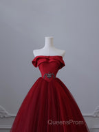 Classy Balll Gown Strapless Red Tulle Long Evening Dress Evening Prom Dress