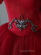 Classy Balll Gown Strapless Red Tulle Long Evening Dress Evening Prom Dress