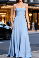 Classy Blue Chiffon A Line Long Bridesmaid Dress