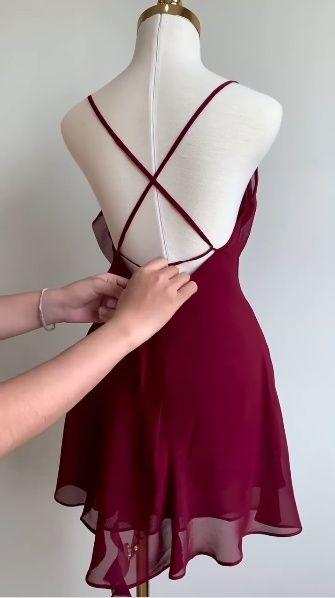 Classy Burgundy Chiffon Cocktail Dress Short Party Dress Homecoming Dress Secondary image