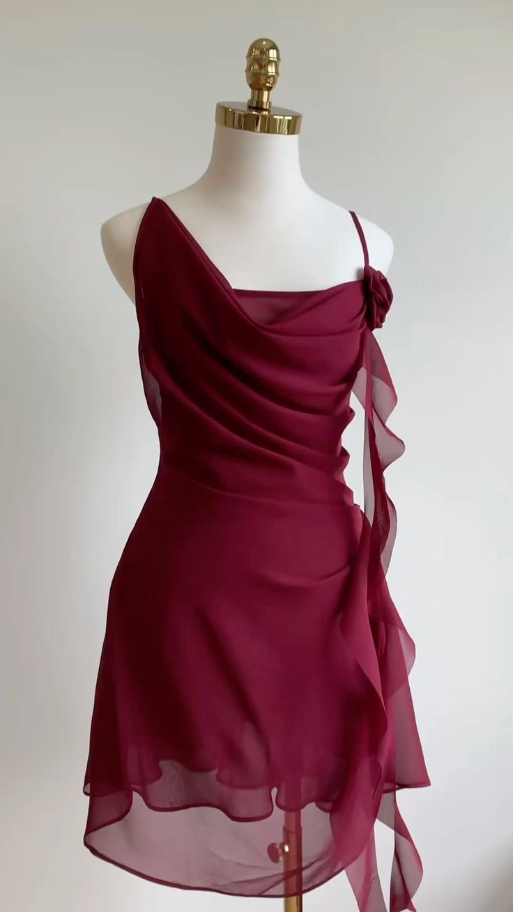 Classy Burgundy Chiffon Cocktail Dress Short Party Dress Homecoming Dress Main image