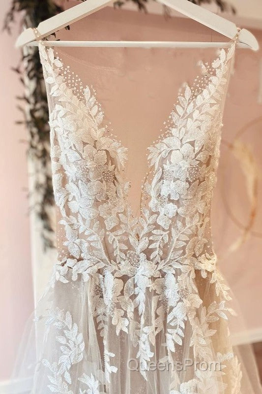 Classy Long A-line Tulle Appliques Lace Wedding Dress Secondary image