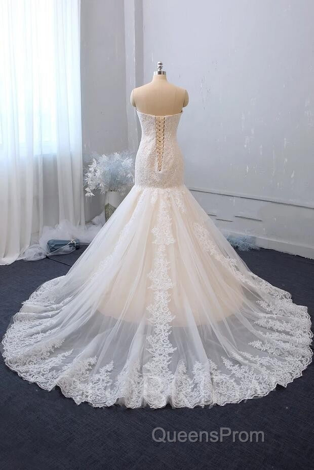 Classy Long Mermaid Sweetheart Backless Appliques Lace Tulle Wedding Dress Secondary image
