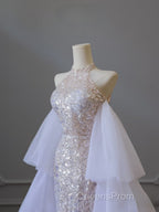 Classy Mermaid High Neckline Sequin Ruffles Long Evening Dress Evening Prom Dress