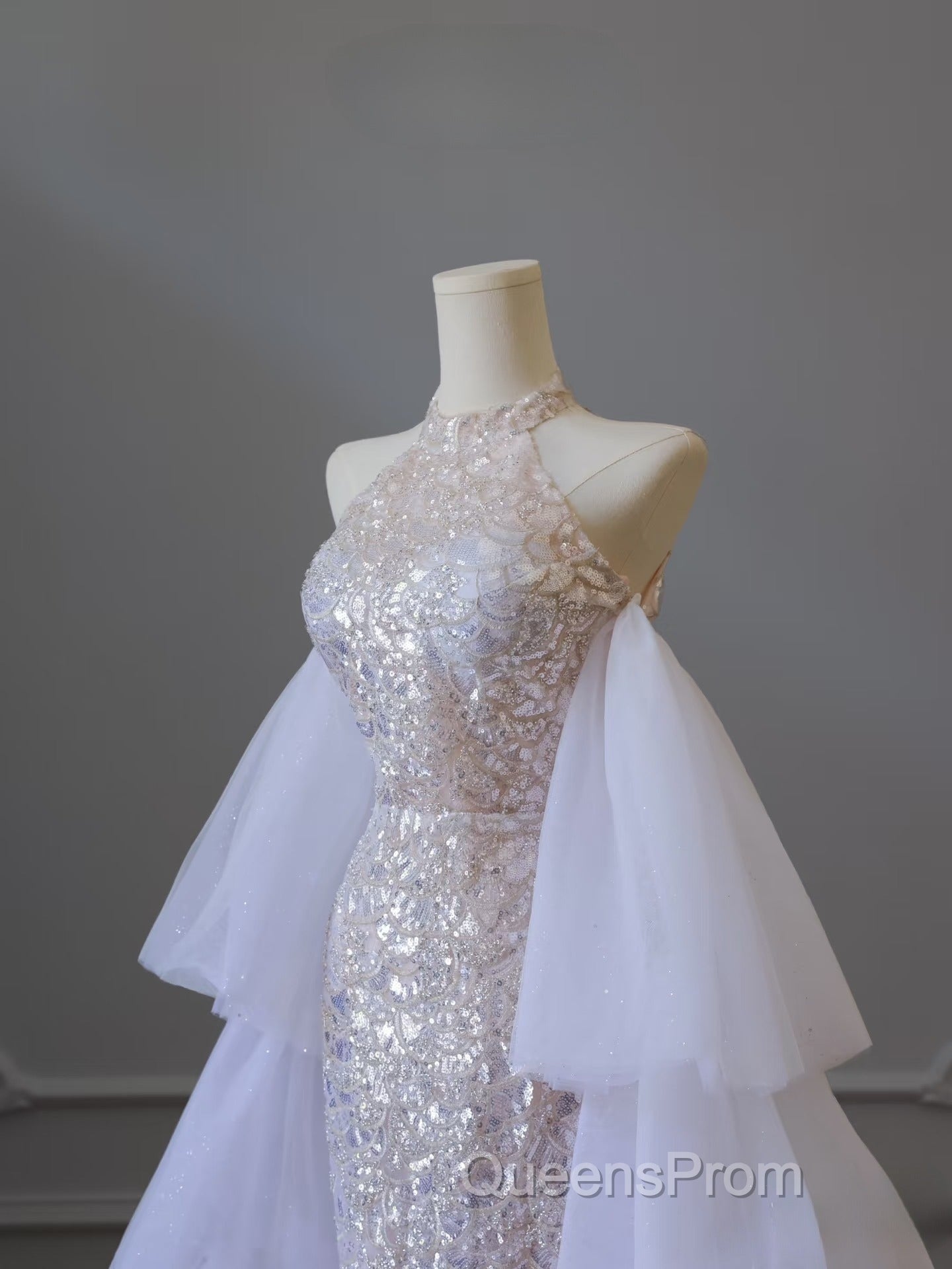 Classy Mermaid High Neckline Sequin Ruffles Long Evening Dress Evening Prom Dress