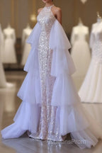 Classy Mermaid High Neckline Sequin Ruffles Long Evening Dress Evening Prom Dress