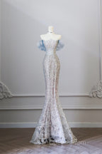 Classy Mermaid Off The Shoulder Neckline Sequin Ruffles Long Evening Dress Evening Prom Dress