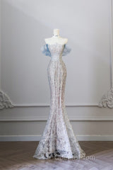 Classy Mermaid Off The Shoulder Neckline Sequin Ruffles Long Evening Dress Evening Prom Dress