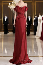 Classy Mermaid Off The Shoulder Red Satin Long Evening Gowns Evening Prom Dress