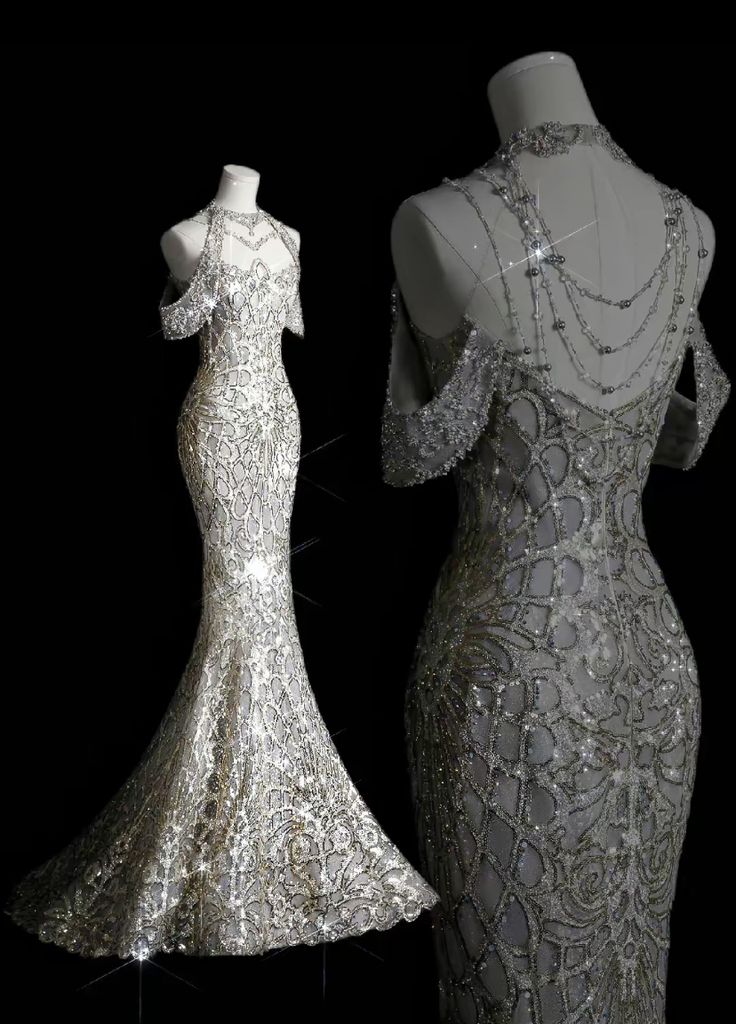 Classy Mermaid Off The Shoulder Silver Sequin Long Party Dress Classy Prom Dress Main image