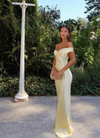 Classy Mermaid Off The Shoulder Yellow Satin Long Classy Evening Dress Classy Prom Dress