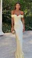 Classy Mermaid Off The Shoulder Yellow Satin Long Classy Evening Dress Classy Prom Dress