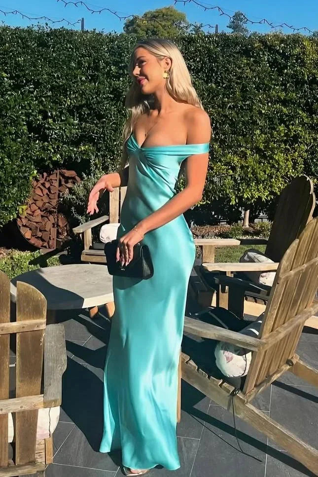 Classy Mermaid Off The Shoulder Yellow Satin Long Classy Evening Dress Classy Prom Dress