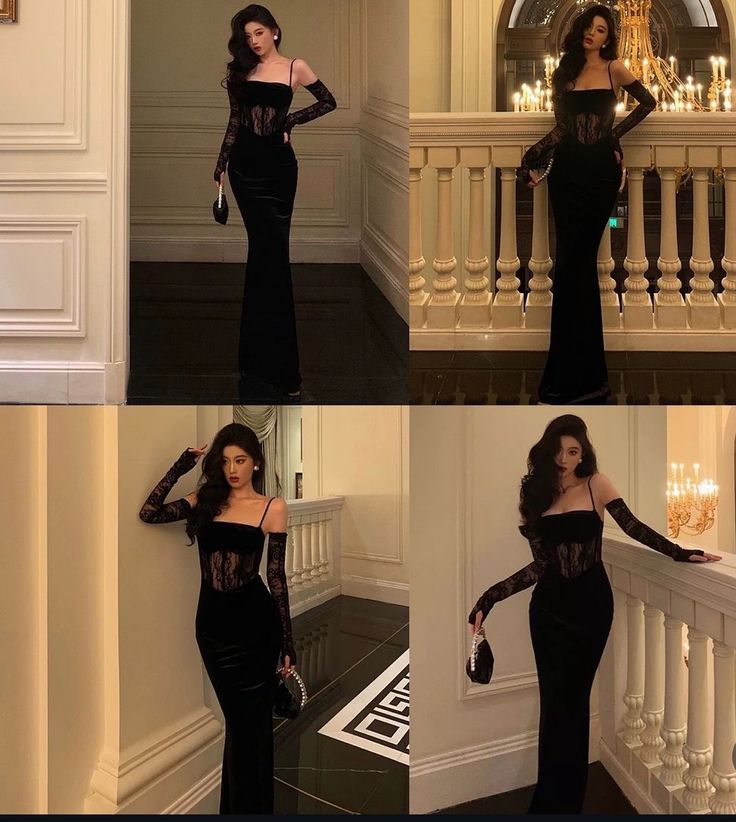 Classy Mermaid Spaghetti Straps Black Satin With Tops Lace Long Classy Prom Dress Trendy Party Dress For Women